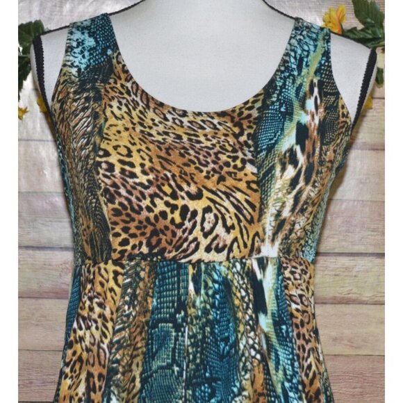 Lennie for Nina Leonard Mixed Animal Print Midi Dress Size S Empire Waist Comfy - Picture 2 of 9